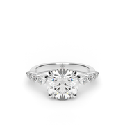 White Gold Round Shape Diamond Hidden Halo Engagement Ring With Shared Prong Setting